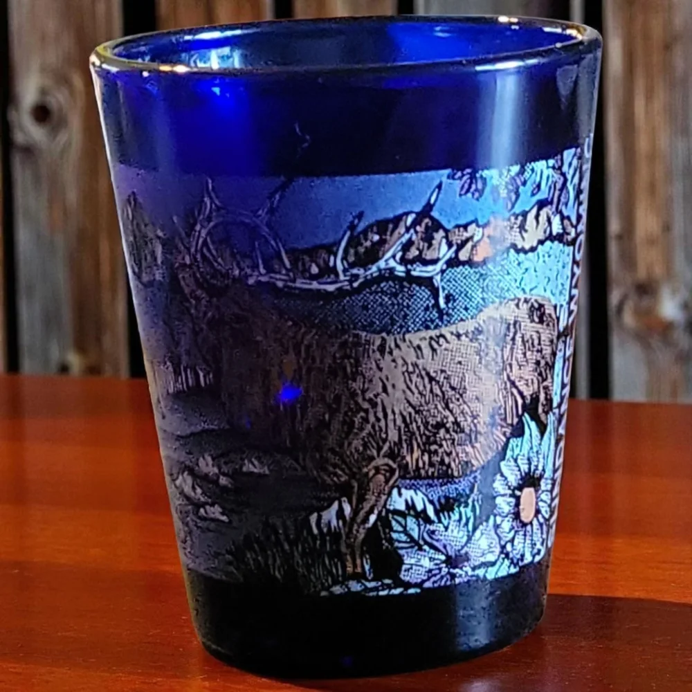 Vtg Libbey Souvenir Shot Glass Sundance Wyoming Cobalt Blue 1oz Toothpick Holder